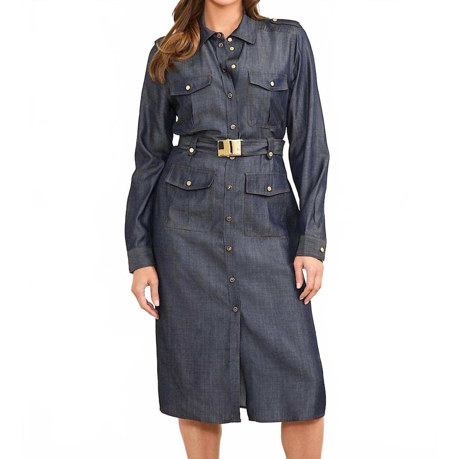 New Marciano Carla Safari Denim Midi Dress In Blue